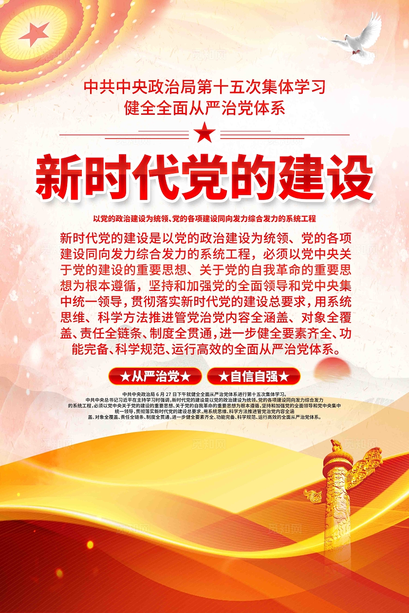 中共中央政治局第十五次集体学习新时代党的建设党建海报
