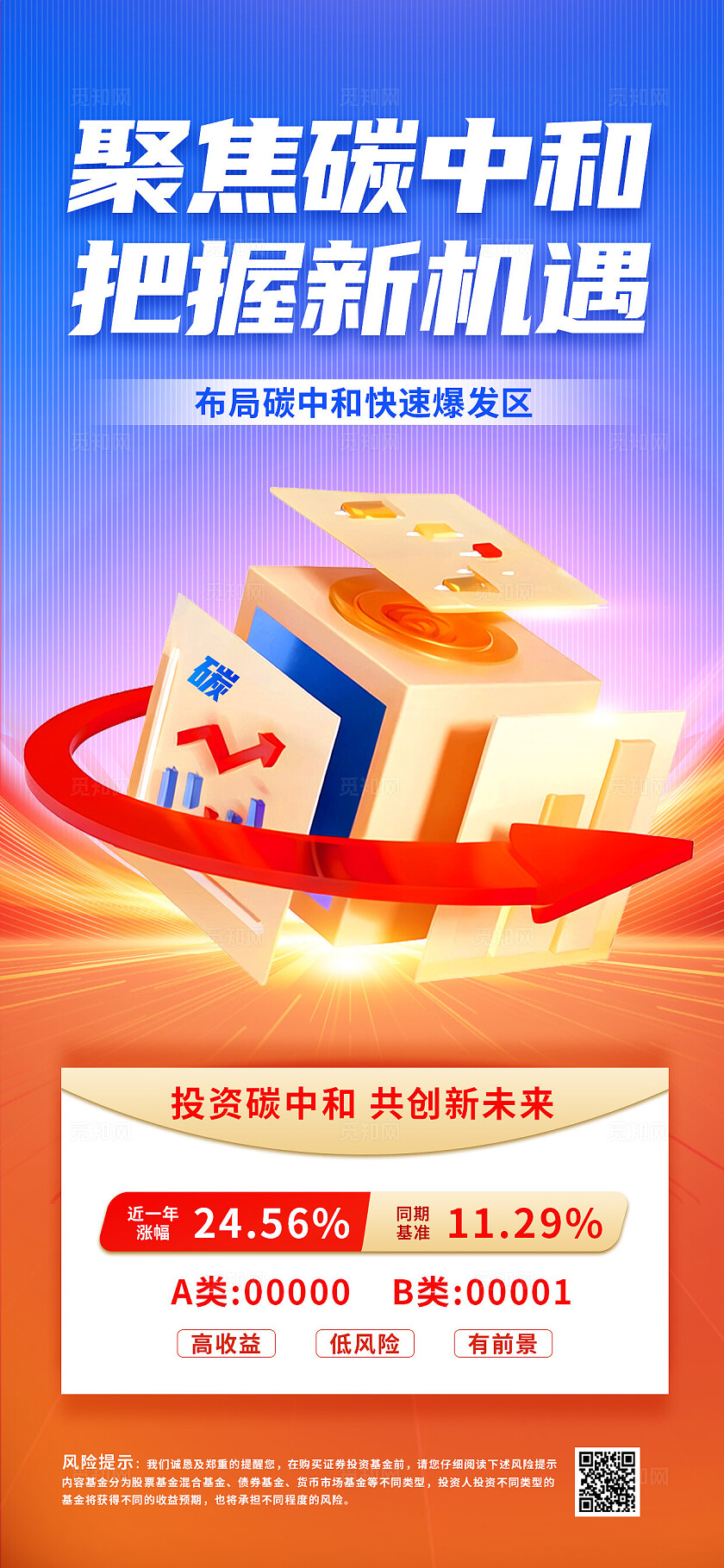 蓝色大气聚焦碳中和生态环保新能源理财产品金融宣传海报