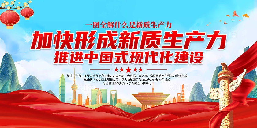 蓝色大气一图全解什么是新质生产力展板