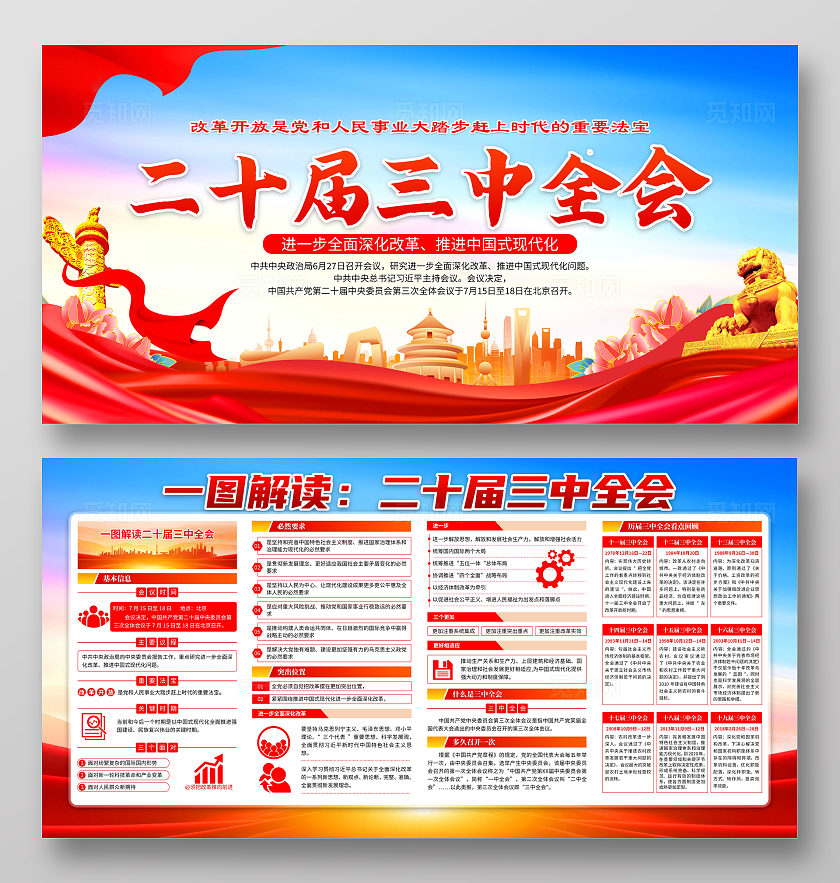 蓝色大气二十届三中全会宣传展板宣传栏