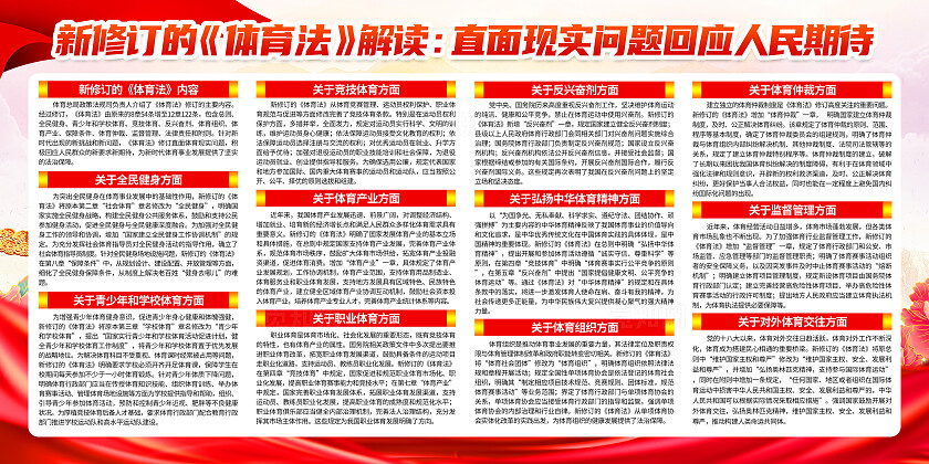 红色简约体育运动修改制定体育法知识宣传栏展板背景体育宣传周体育法