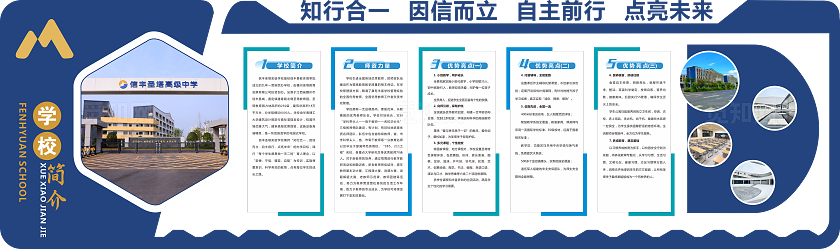 蓝色简约大气学校简介文化墙