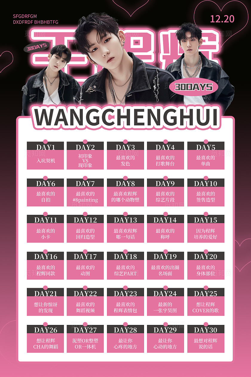 黑粉色简约大气渐变弥散风风wangchenghui粉丝应援安利打卡宣传海报