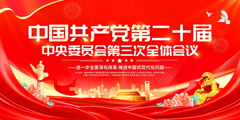 红色大气二十届三中全会党建党政党课宣传展板