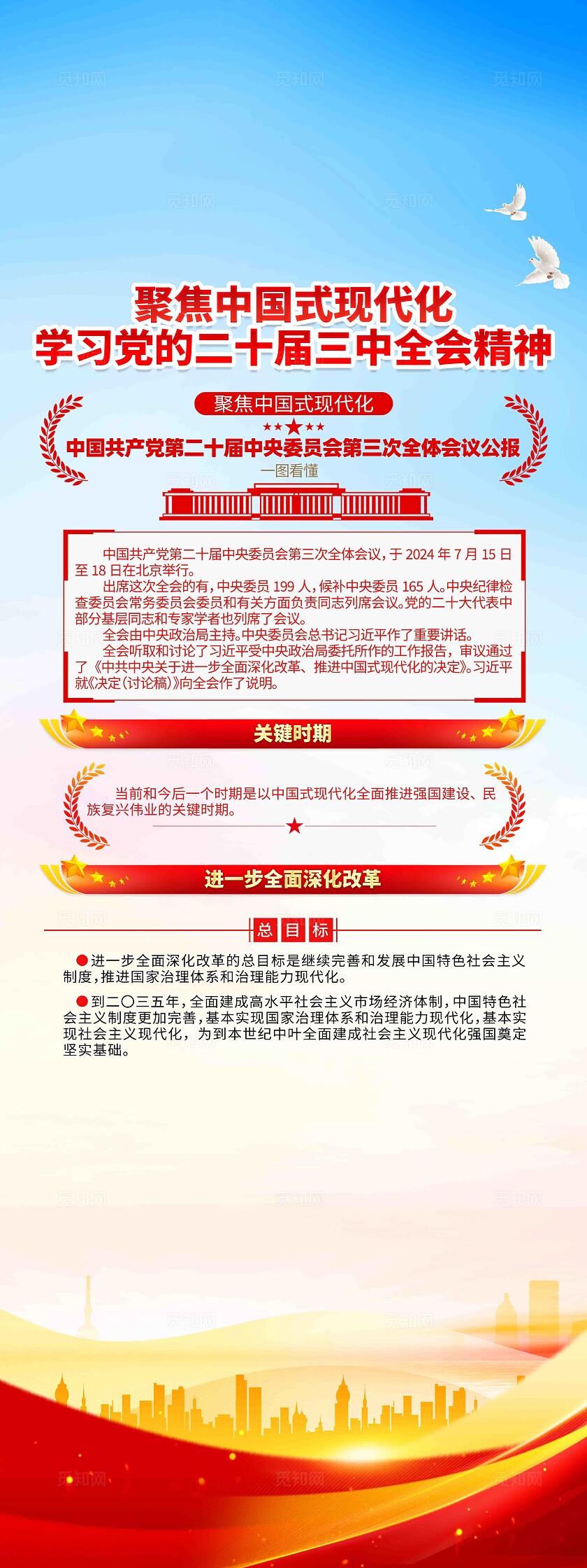 学习党的二十届三中全会公报精神党建展架易拉宝