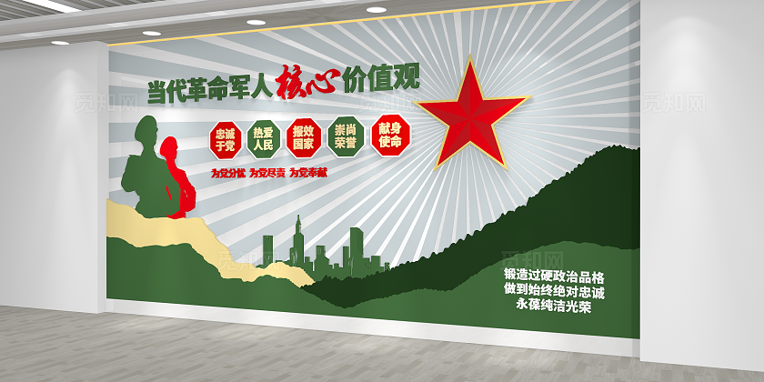 当代革命军人核心价值观军营文化军人文化墙