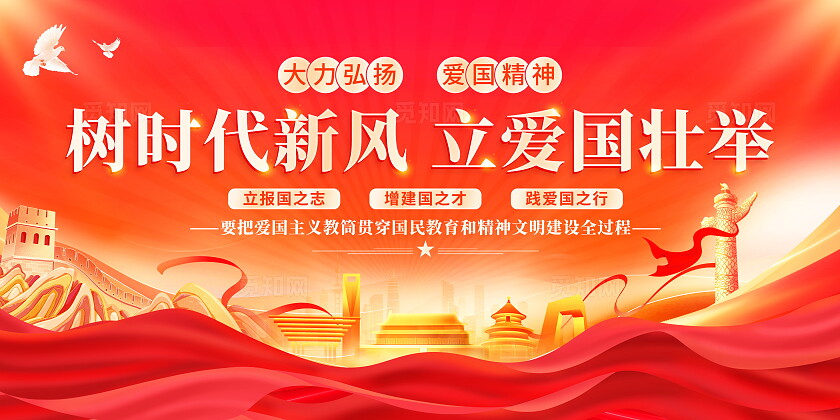 红色大气加强爱国主义教育党建宣传展板爱国教育
