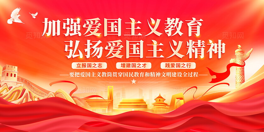 红色大气加强爱国主义教育党建宣传展板爱国教育