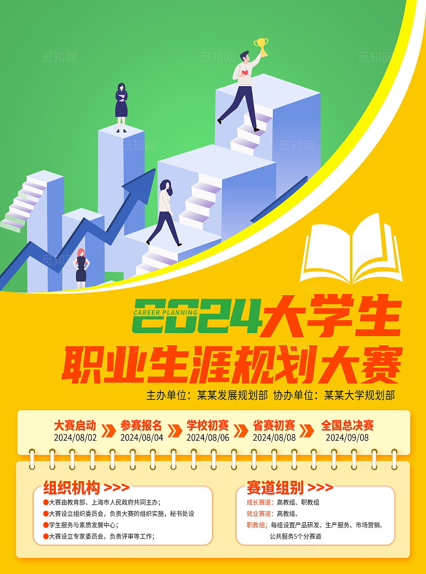 黄色时尚职业技能规划大赛宣传单设计大学生职业规划大赛