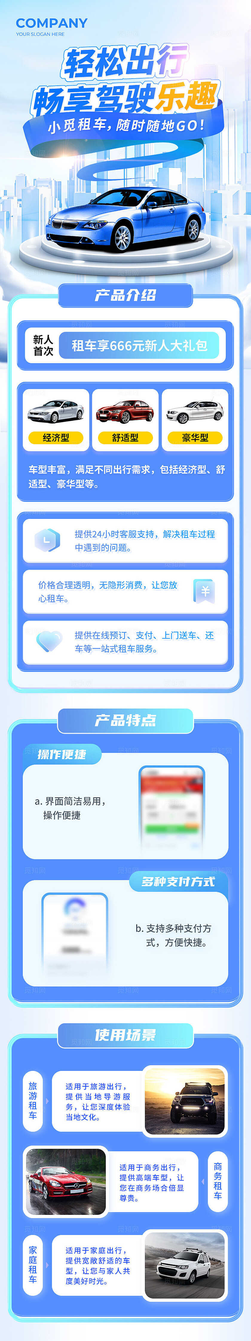 蓝色科技风汽车租赁活动长图