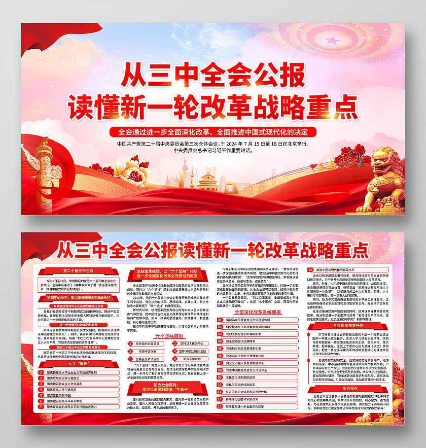 红色大气党二十届三中全会改革战略知识宣传栏展板背景