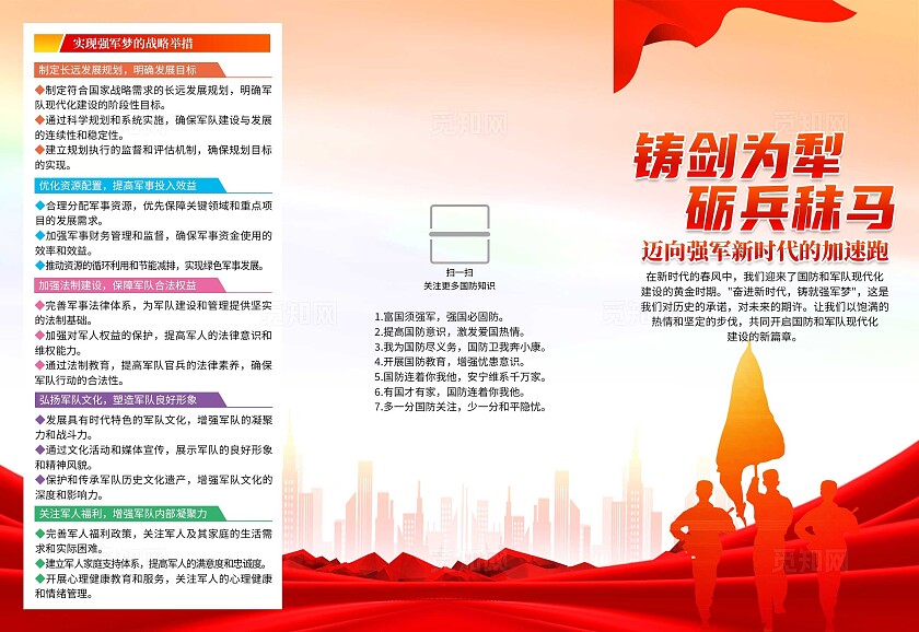 红色大气铸就新时代的钢铁长城折页强军新征程跑出加速度