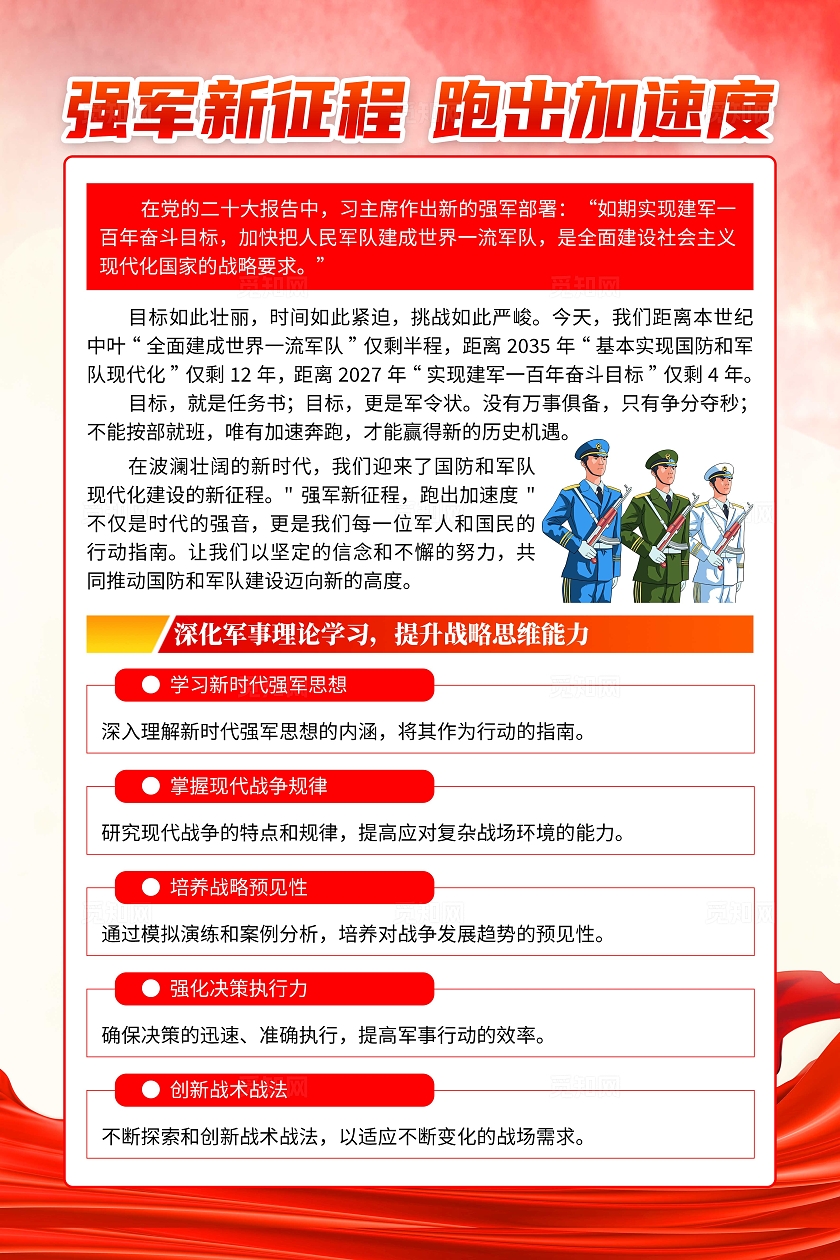 红色大气强军新证程跑出加速度四折页强军新征程跑出加速度