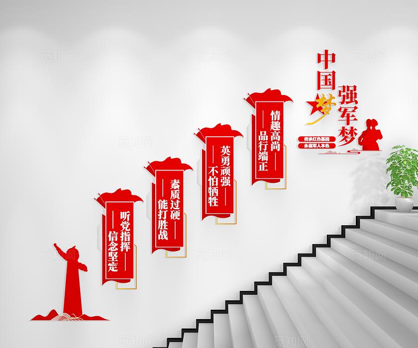 传承红色基因担当强军重任中国梦强军梦楼梯文化墙3D文化墙