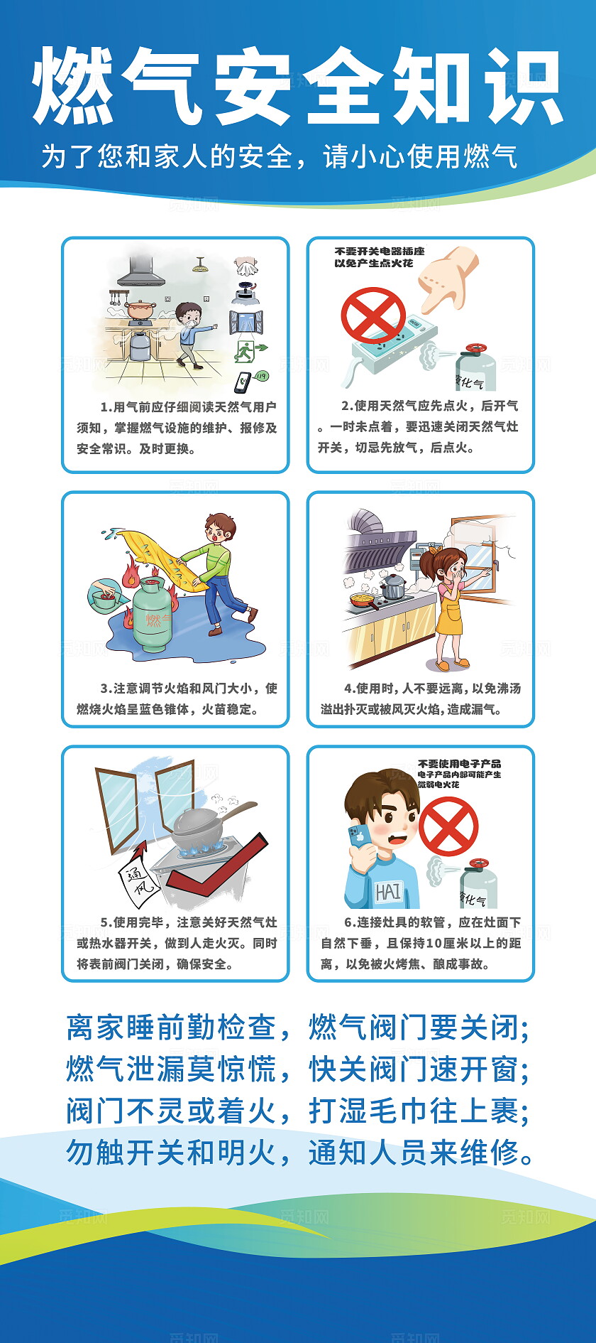 红蓝科技风简约大气燃气使用安全宣传知识展架易拉宝设计燃气安全知识