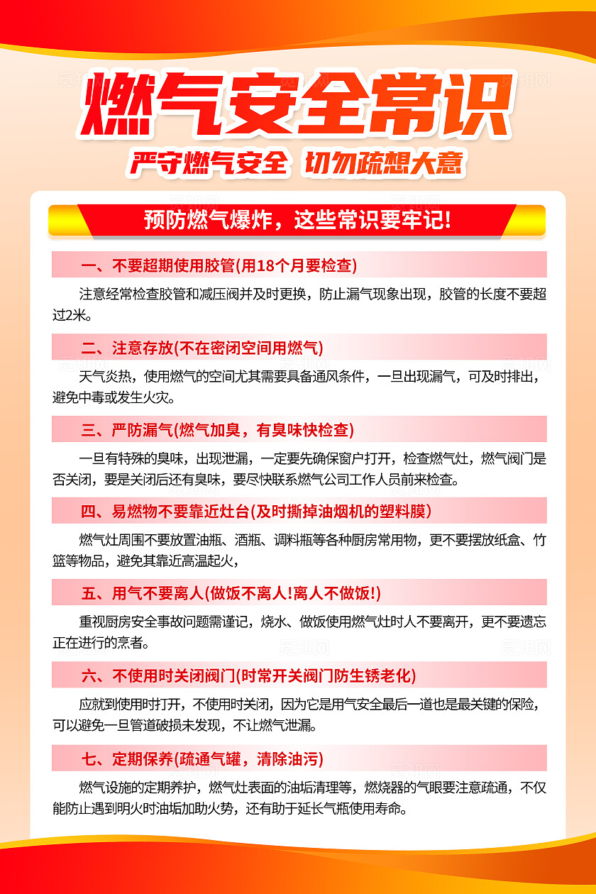 红色简约燃气安全使用说明知识海报套图背景燃气安全知识