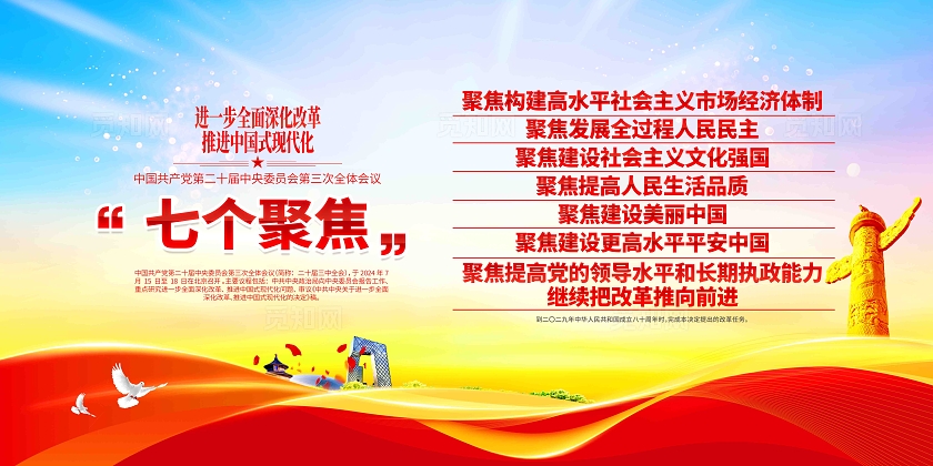 学习党的二十届三中全会精神七个聚焦党建展板