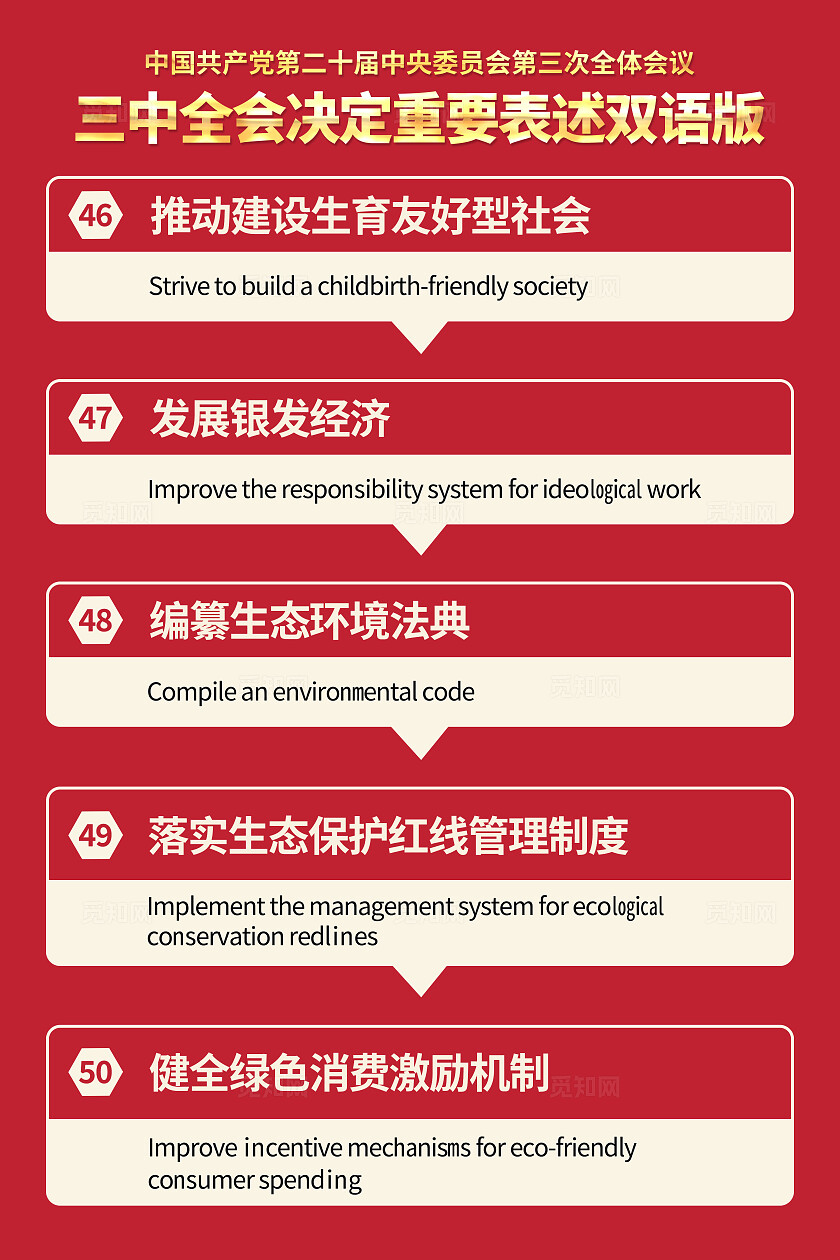 红色简约中国二十届三中全会会议内容政策双语海报套图