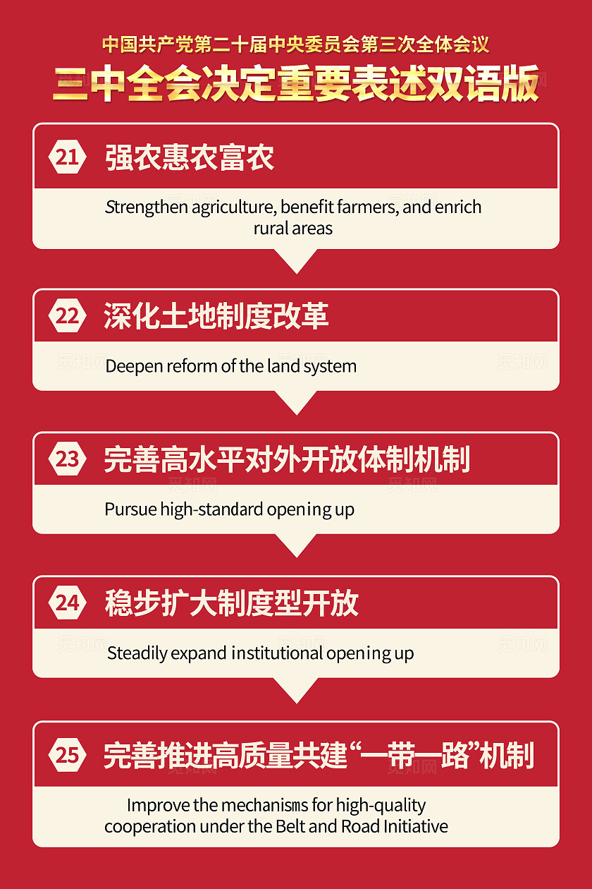 红色简约中国二十届三中全会会议内容政策双语海报套图