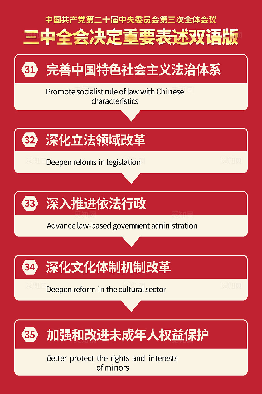 红色简约中国二十届三中全会会议内容政策双语海报套图