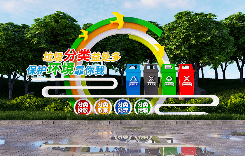 户外垃圾分类雕塑造型文明城市宣传雕塑党建雕塑景观3D文化墙