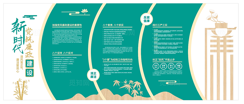 红金色大气廉洁现代文化墙