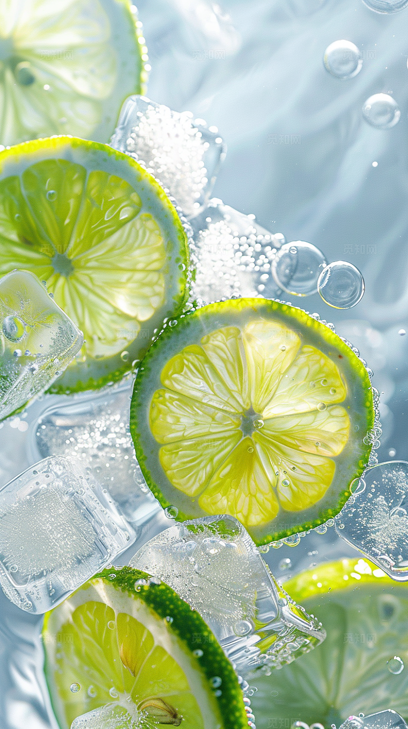 清新绿色柠檬片与冰块结合的手机壁纸壁纸桌面
