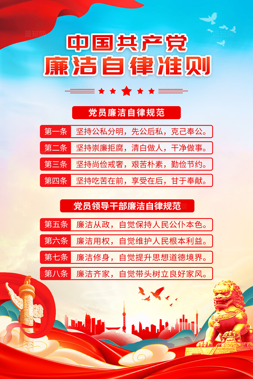 红色创意国风新中式党建党政廉政文化手机文案海报