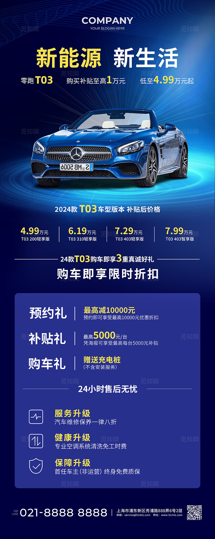 蓝色科技风汽车促销活动长图