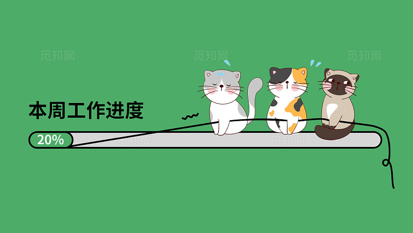 卡通风小猫趣味打工人绿色桌面电脑壁纸