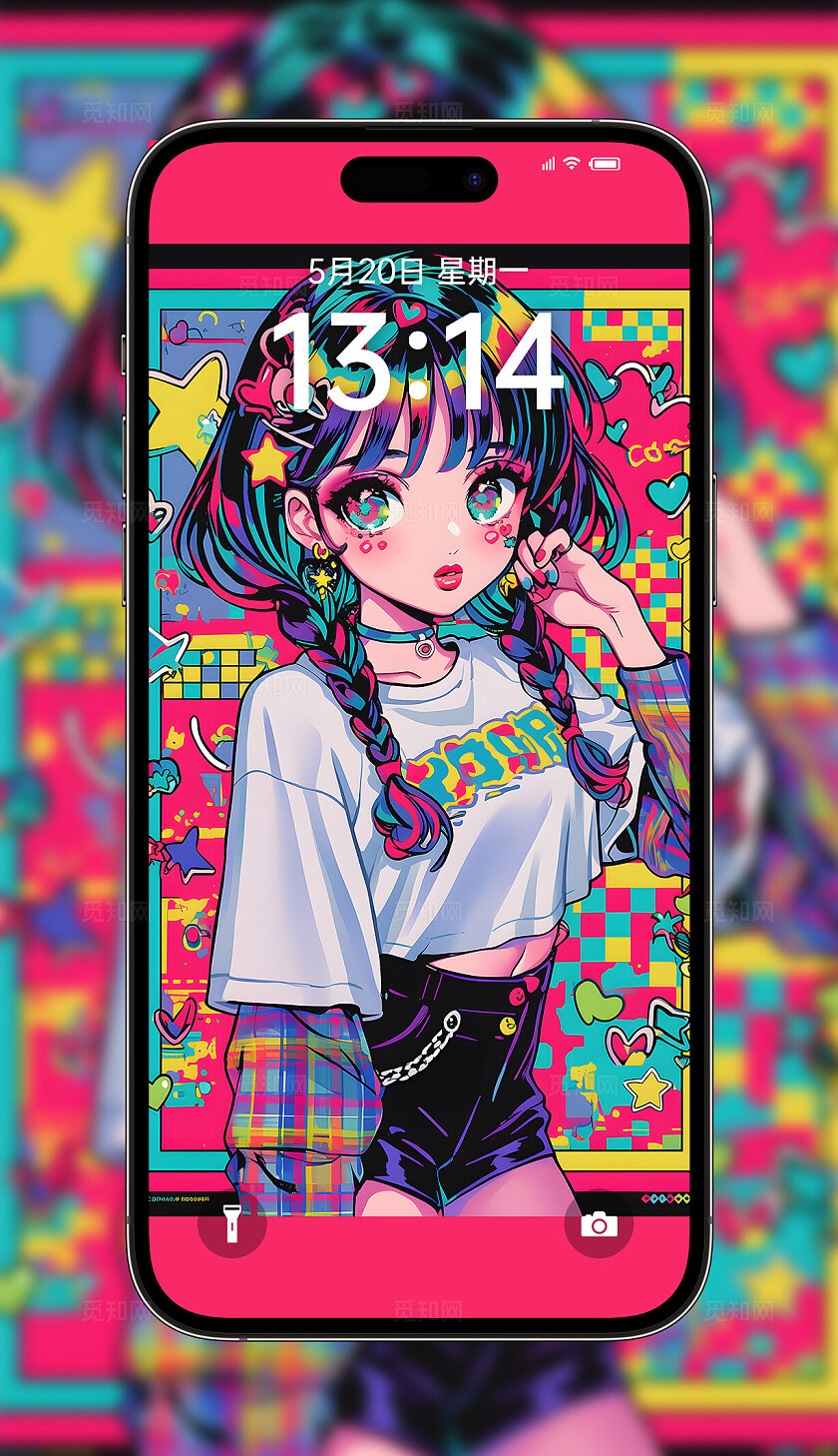 复古动漫插图风格女生手机壁纸高清壁纸