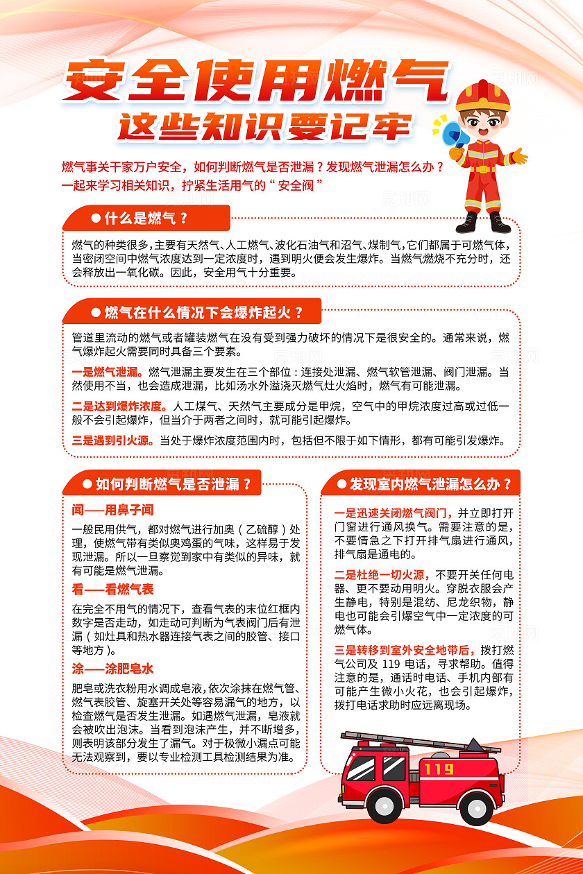 蓝色橙色创意煤气燃气安全使用知识手机文案海报燃气安全知识