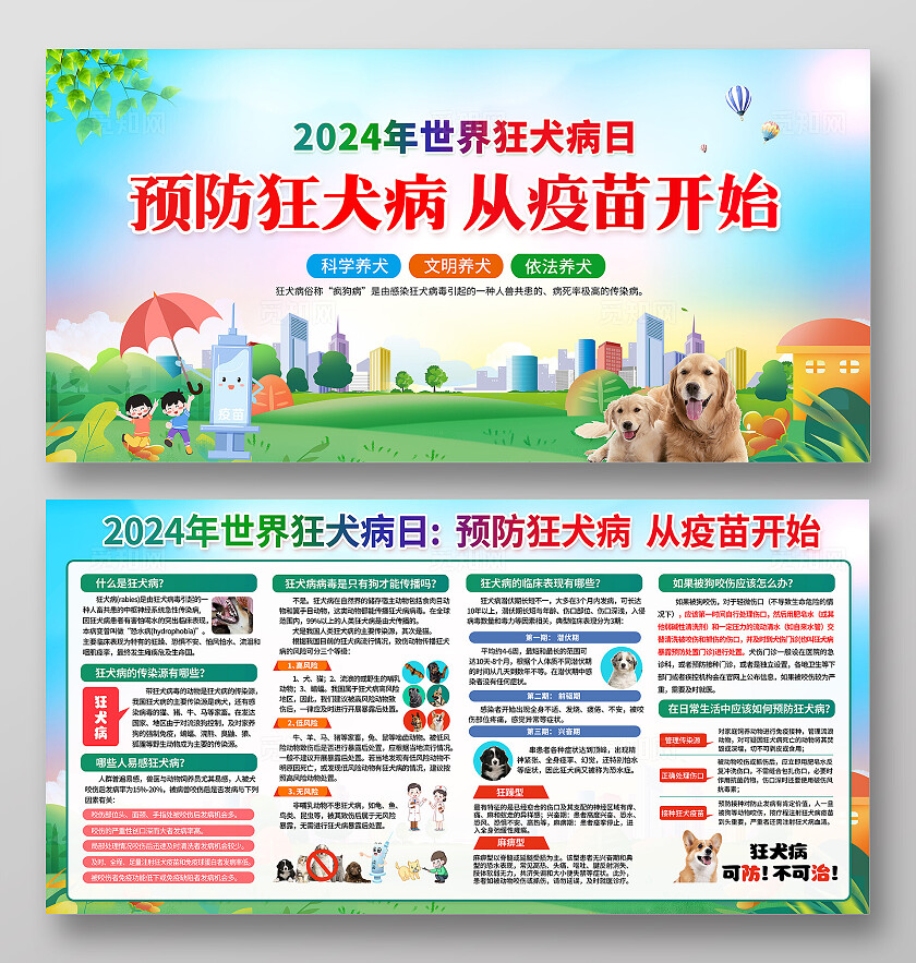 绿色卡通世界狂犬病日宣传栏预防狂犬病