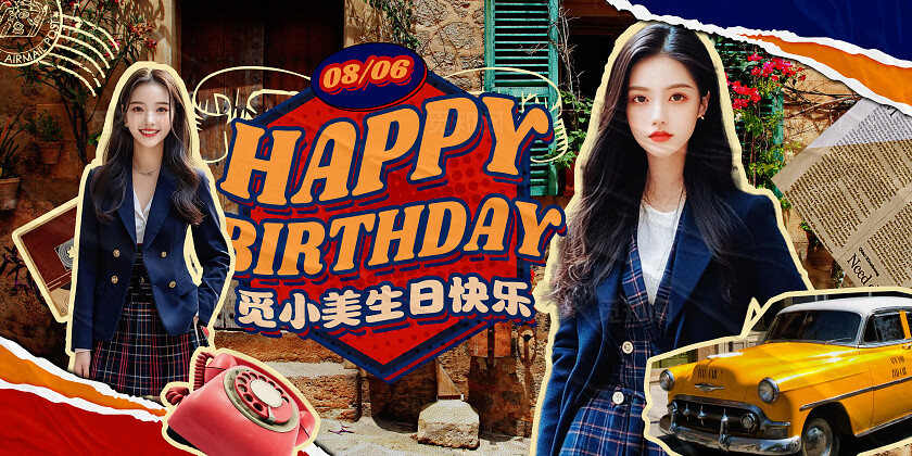 美式拼贴风粉丝应援大屏明星粉丝生日应援宣传展板