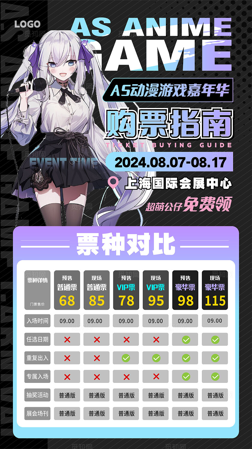 黑色彩色渐变动漫游戏嘉年华购票指南手机文案海报粉丝应援