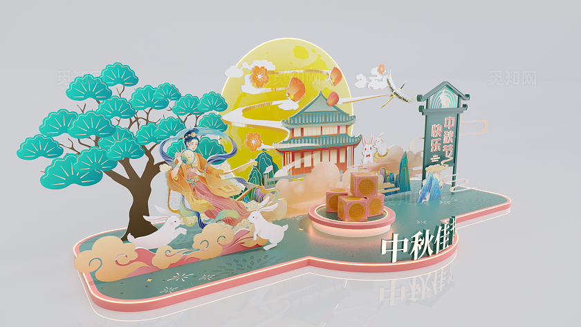 中秋节节庆中庭美陈设计