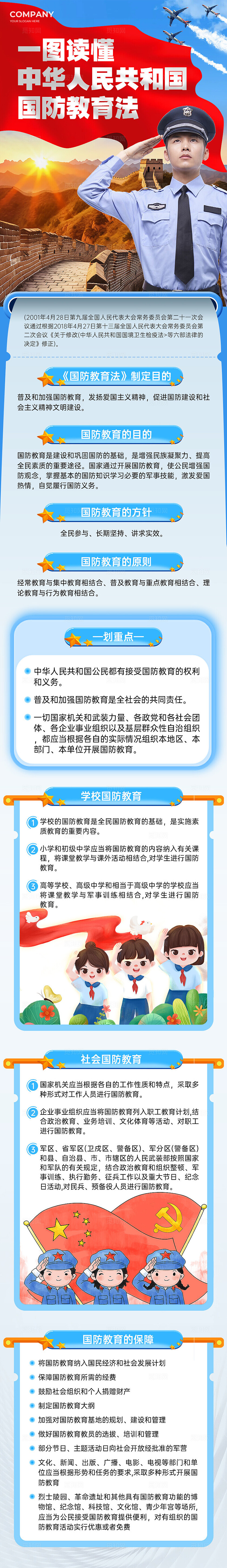 蓝色实拍风国防安全教育知识长图国防知识竞赛全民国防教育日长图
