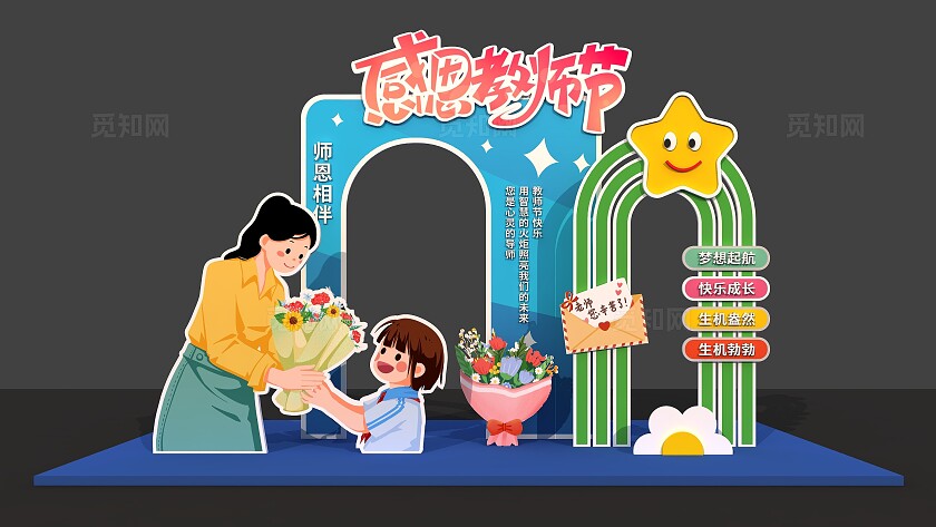 蓝色感恩教师节美陈拍照框