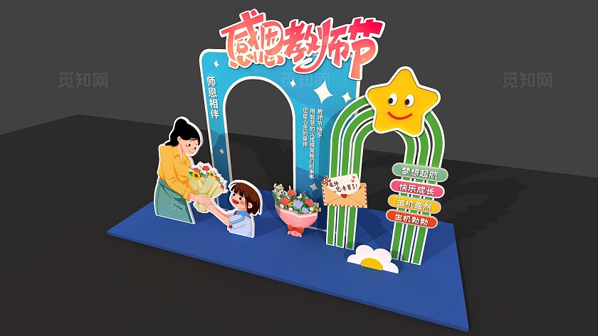 蓝色感恩教师节美陈拍照框