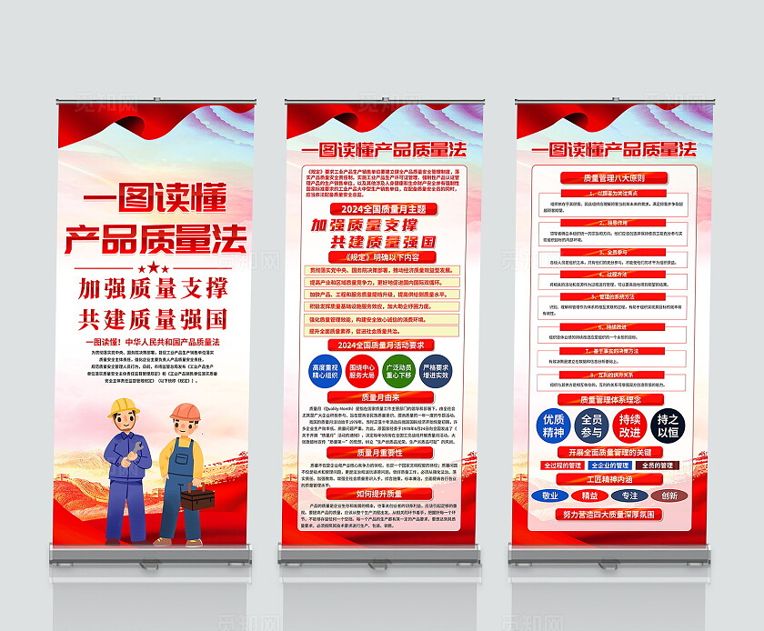 红色大气简约风全国质量月产品质量法科普宣传易拉宝展架设计