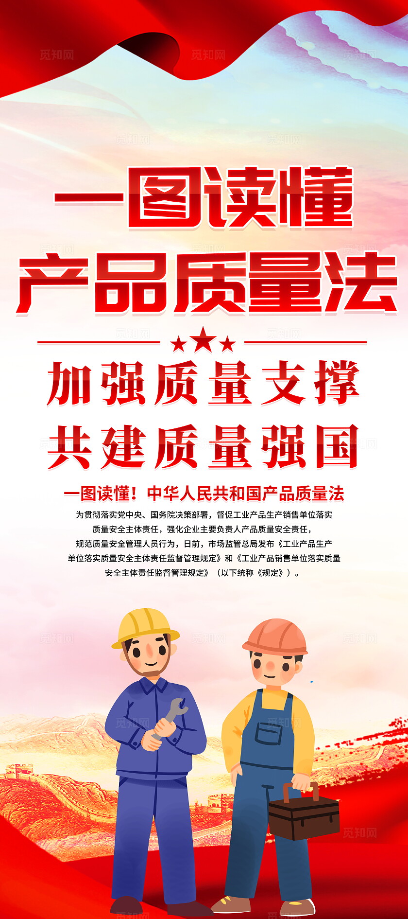 红色大气简约风全国质量月产品质量法科普宣传易拉宝展架设计