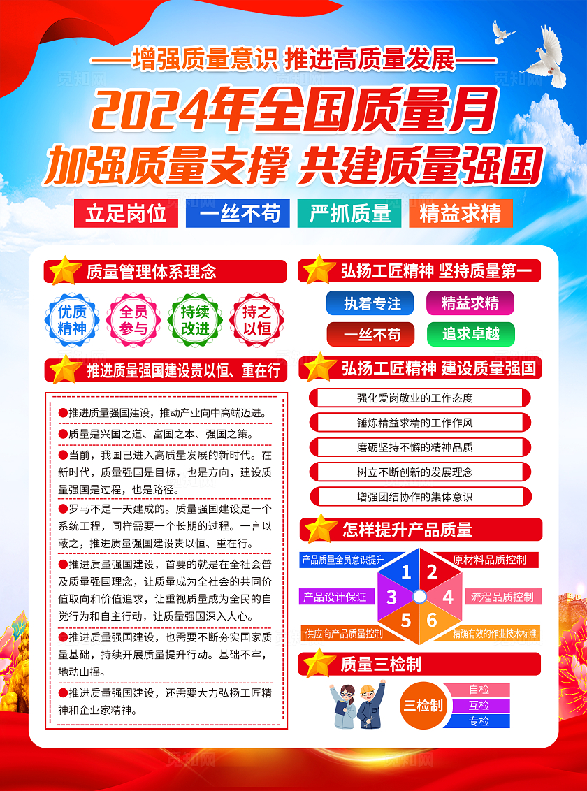 蓝色党建党政加强质量支撑共建质量强国2024年全国质量月宣传单