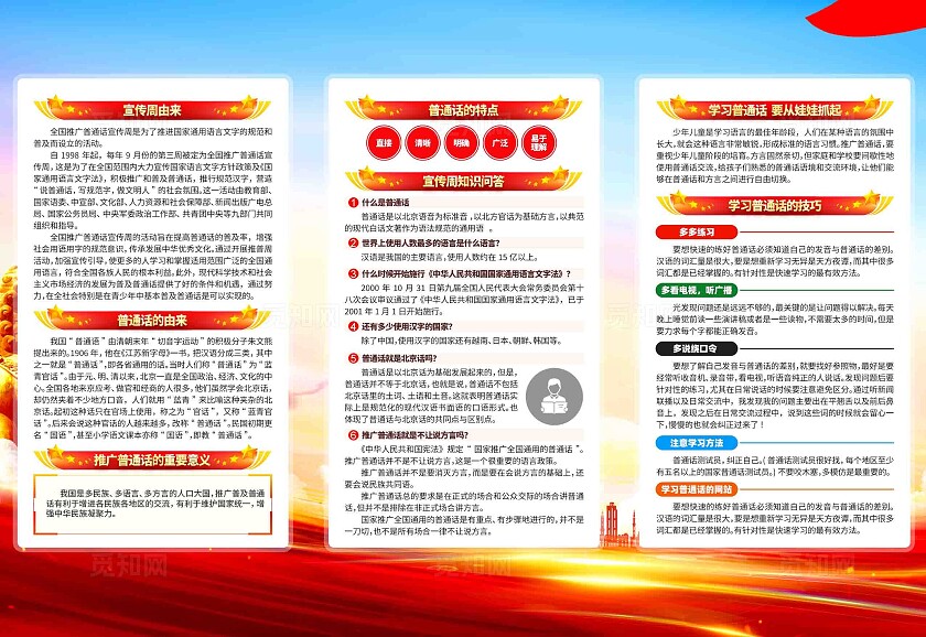 部署开展2024年第27届全国推广普通话宣传周活动宣传三折页