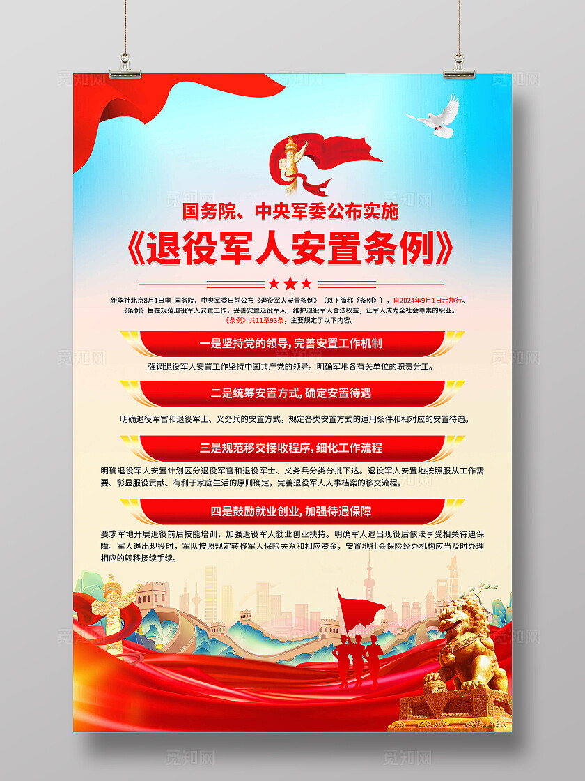退役军人安置条例海报