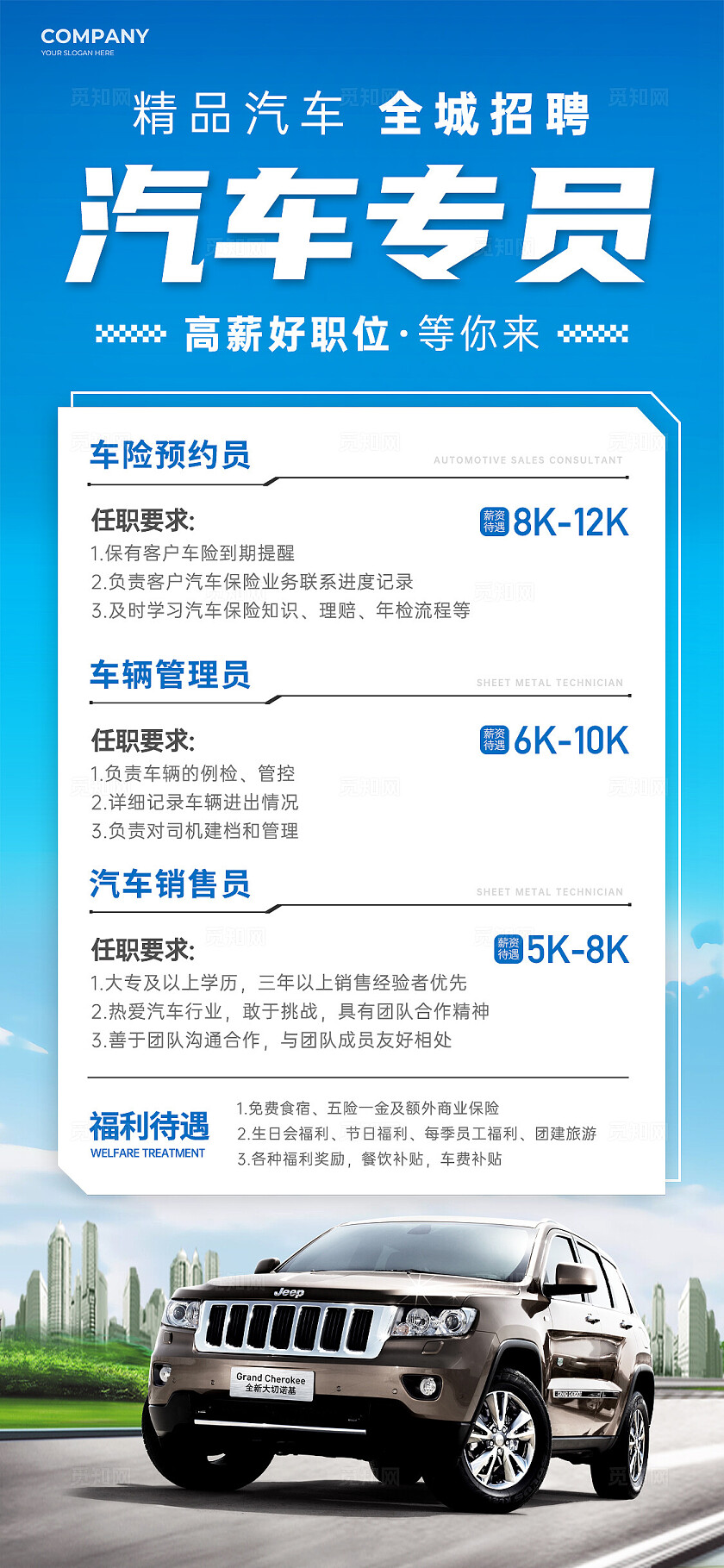 汽车销售招聘招人宣传海报