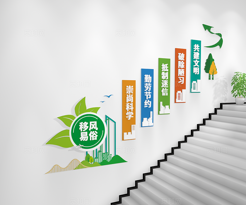 创和谐社会移风易俗楼梯文化墙