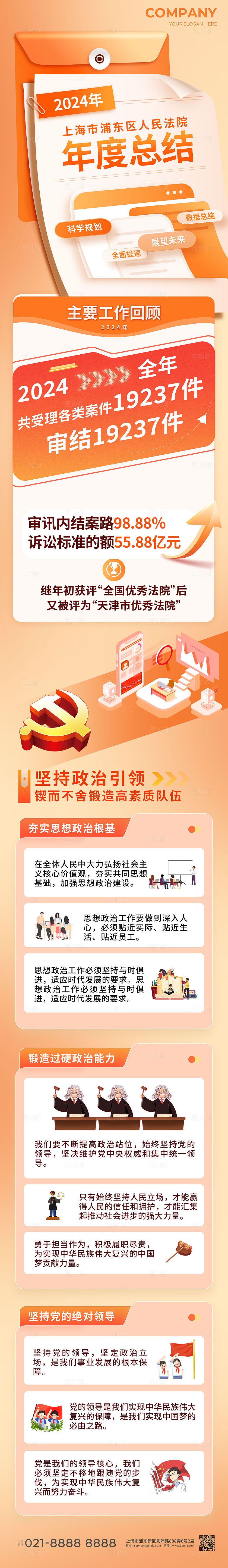 橙色科技风年度工作总结手机长图文章长图