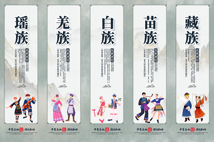 时尚大气筑牢中华民族共同体意识宣传挂画少数民族