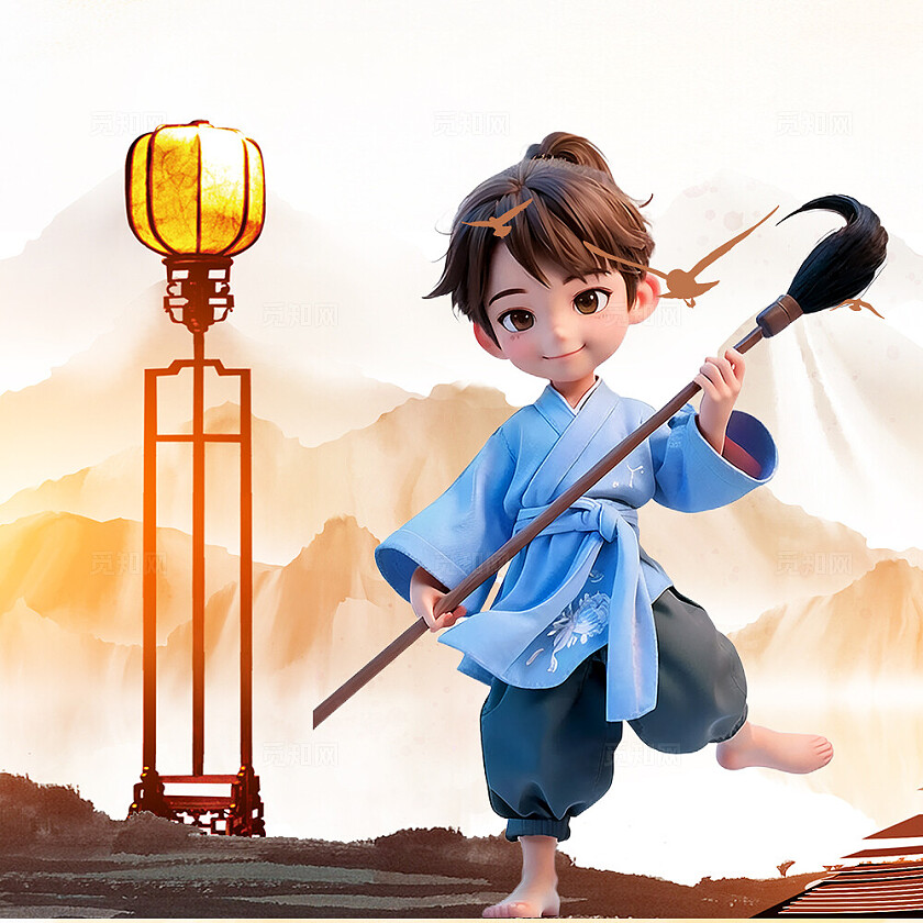 咖色简约中国风少儿国学中国风九宫格