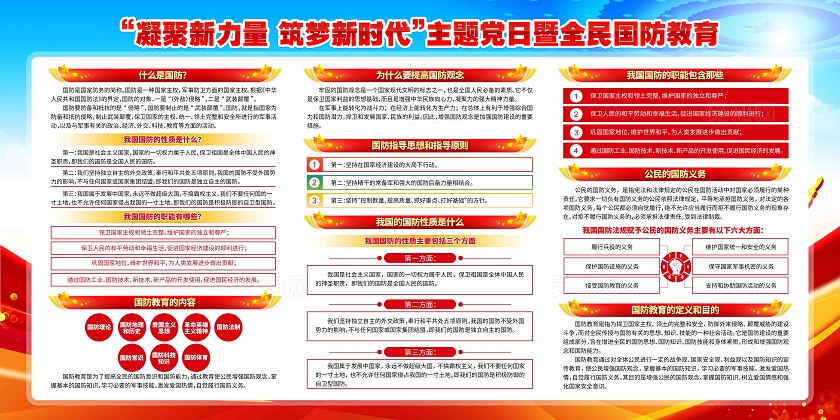 筑梦新时代2024年全民国防教育日展板